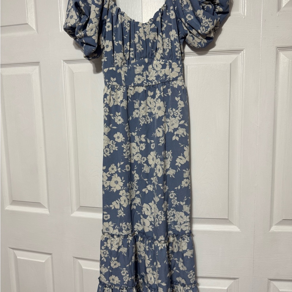 Floral Blue Puff Sleeve Dress